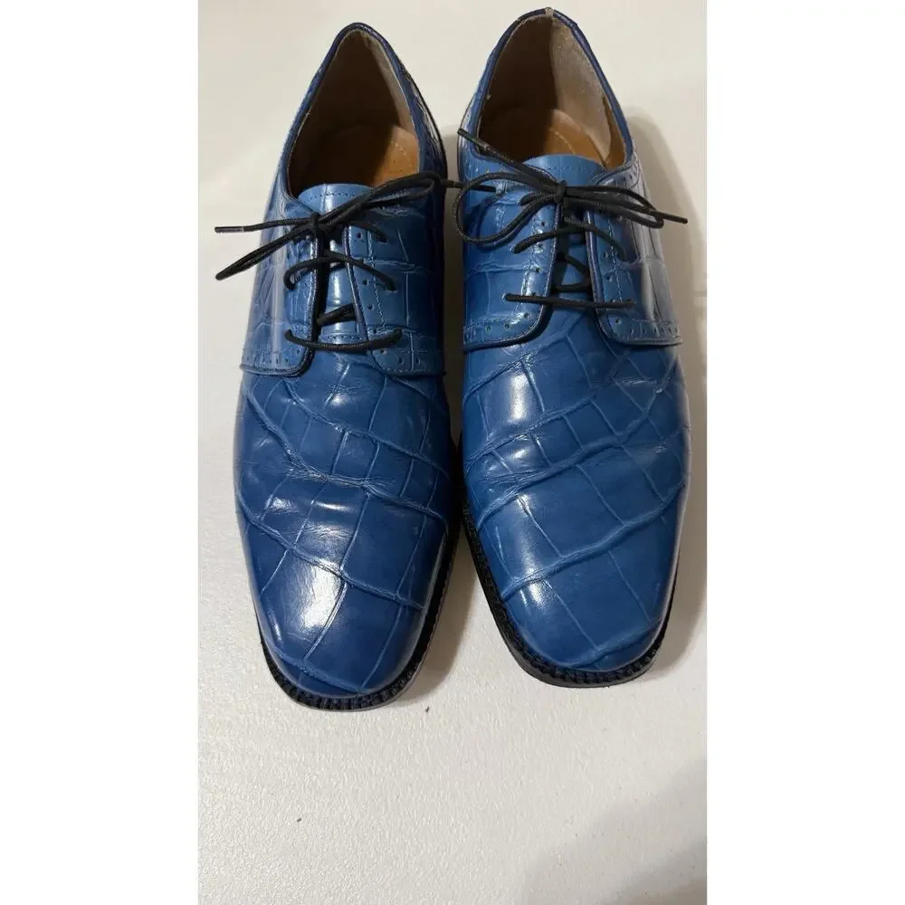 Stacy Adams Mens Size 10.5 M Blue Croc Embossed Leather Dress Shoes Lace Up